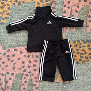 Adidas Classic White Stripe Black Zip Up Baby Infant Tracksuit 6-12 Months